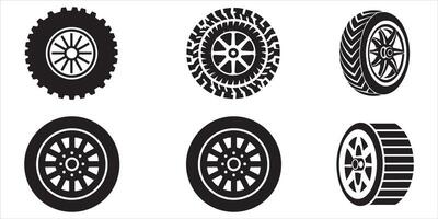 Black Rubber Wheel Tire Set Outline Vector Illustration on white background