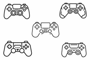 Video Game Controller Set Outline Vector Illustration On White Background
