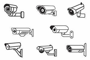 Surveillance Camera Set Outline Vector Illustration On White Background