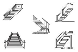 Stairs Vector Set Outline Silhouette Icons In White Background