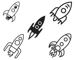volador espacio cohete icono icono conjunto vector en blanco antecedentes ilustración