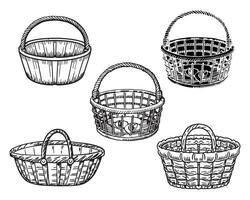 Wicker basket set vector on white background stock illustration