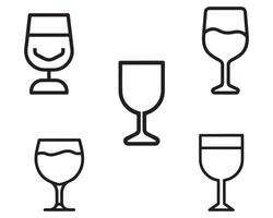 Set of empty different shapes wineglass and glass icons on white background stock illustration vector