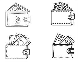 Wallet with cash icon in outline design on white Background vector
