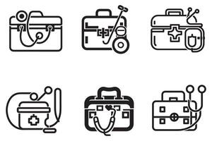 First aid Kit Bag Vector Set Outline Silhouette Icons In White Background