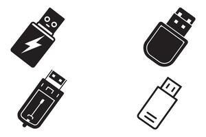 USB enchufe cable icono tecnología conjunto vector diseño en blanco
