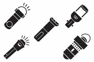 Torchlight Set Outline Vector Illustration On White Background