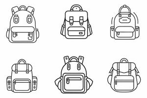 Set Of School Bags Outline Vector Illustration On White Background