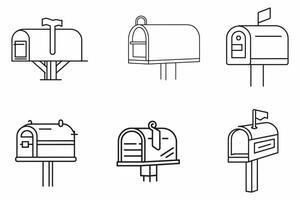 Set Of Mailbox Outline Vector Illustration On White Background