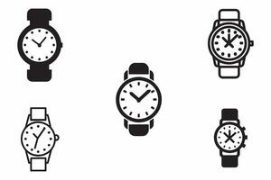 Set Of Wrist Watch Outline Vector Illustration On White Background