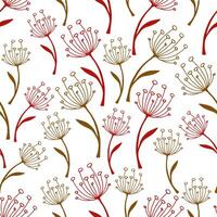 Seamless botanical pattern of red and brown twigs on a white background. Vector autumn illustration of dried plants and dried flowers for printing on packaging, wallpaper, fabric, web design