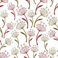 Seamless botanical pattern of red and brown twigs on a white background. Vector autumn illustration of dried plants and dried flowers for printing on packaging, wallpaper, fabric, web design