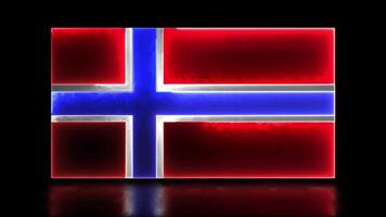 bucle neón resplandor efecto iconos, nacional bandera de Noruega, negro antecedentes video