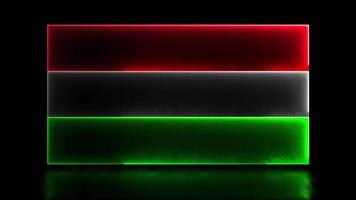 Looping neon glow effect icons, national flag of Hungary, black background video