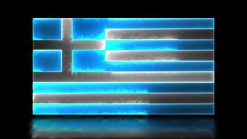 Looping neon glow effect icons, national flag of Greece, black background video