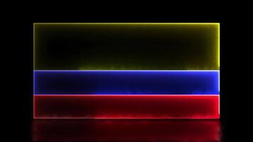 Schleifen Neon- glühen bewirken Symbole, National Flagge von Kolumbien, schwarz Hintergrund video