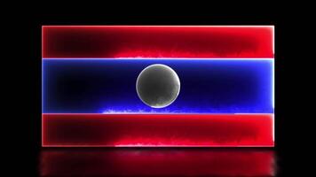 Looping neon glow effect icons, national flag of Laos, black background video