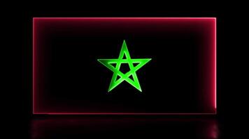 Looping neon glow effect icons, national flag of Morocco, black background video