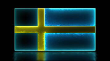 Looping neon glow effect icons, national flag of Sweden, black background video