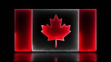 Looping neon glow effect icons, national flag of Canada, black background video