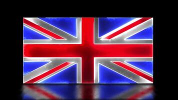 Looping neon glow effect icons, national flag of United Kingdom, black background video