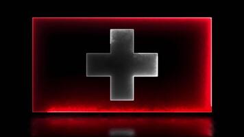 Looping neon glow effect icons, national flag of Switzerland, black background video