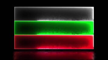 Looping neon glow effect icons, national flag of Bulgaria, black background video