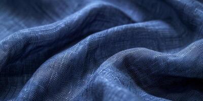 AI generated Macro shot of textured blue fabric with detailed weave patterns and folds photo