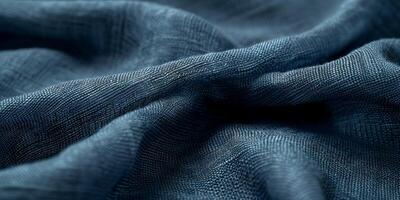 AI generated Macro shot of dark blue fabric showcasing the intricate weave and texture, ideal for design backgrounds. Detailed Dark Blue Fabric Texture Close-Up photo