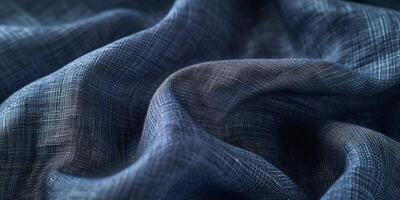 AI generated Macro shot of textured blue fabric with detailed weave patterns and folds photo