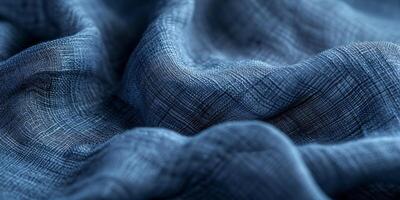 AI generated Macro shot of textured blue fabric with detailed weave patterns and folds photo