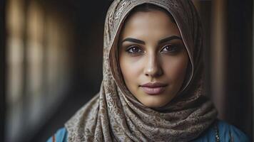 ai generado retrato de un bonito joven musulmán mujer, retrato de un mujer, bonito musulmán mujer foto