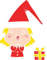 garota de desenho animado de estilo de cor plana usando chapéu de natal png