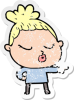 distressed sticker of a cartoon calm woman png