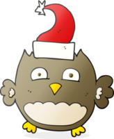 main tiré dessin animé hibou portant Noël chapeau png