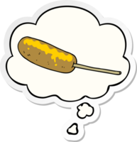 cartoon hotdog on a stick with thought bubble as a printed sticker png