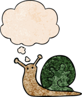 cartoon snail with thought bubble in grunge texture style png