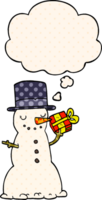 cartoon christmas snowman with thought bubble in comic book style png