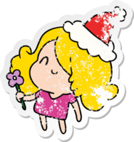 hand drawn christmas distressed sticker cartoon of kawaii girl png