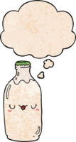 cute cartoon milk bottle with thought bubble in grunge texture style png