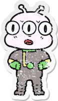 distressed sticker of a cartoon three eyed alien png