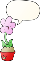 cute cartoon flower with speech bubble in smooth gradient style png