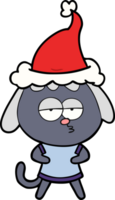 hand drawn line drawing of a bored dog wearing santa hat png