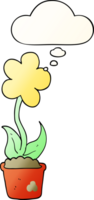 söt tecknad serie blomma med trodde bubbla i slät lutning stil png