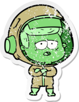 distressed sticker of a cartoon tired astronaut png