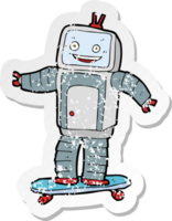 autocollant rétro en détresse d'un robot de skateboard de dessin animé png