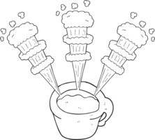 hand drawn black and white cartoon hot coffee mug png