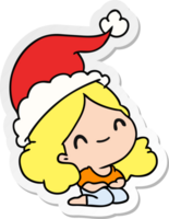 hand drawn christmas sticker cartoon of kawaii girl png