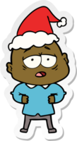 hand- getrokken sticker tekenfilm van een moe kaal Mens vervelend de kerstman hoed png