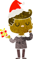 mano dibujado retro dibujos animados de un hombre preguntándose vistiendo Papa Noel sombrero png